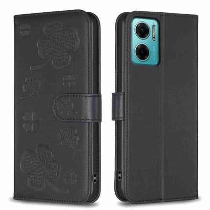 Four-leaf Embossed Leather Phone Case, For Xiaomi Redmi 10 5G / Note 11E, For Xiaomi Redmi 9C / 10A, For Xiaomi Redmi 10C, For Xiaomi Mi 11i / Poco F3