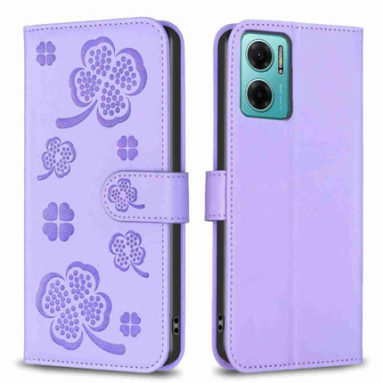 Four-leaf Embossed Leather Phone Case, For Xiaomi Redmi 10 5G / Note 11E, For Xiaomi Redmi 9C / 10A, For Xiaomi Redmi 10C, For Xiaomi Mi 11i / Poco F3