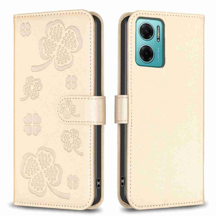 Four-leaf Embossed Leather Phone Case, For Xiaomi Redmi 10 5G / Note 11E, For Xiaomi Redmi 9C / 10A, For Xiaomi Redmi 10C, For Xiaomi Mi 11i / Poco F3