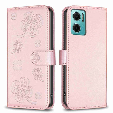 Four-leaf Embossed Leather Phone Case, For Xiaomi Redmi 10 5G / Note 11E, For Xiaomi Redmi 9C / 10A, For Xiaomi Redmi 10C, For Xiaomi Mi 11i / Poco F3