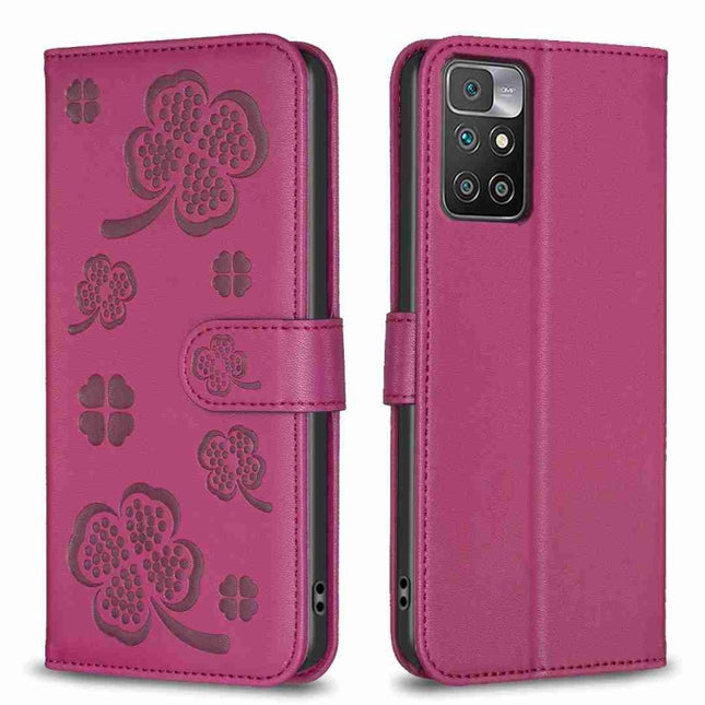 Four-leaf Embossed Leather Phone Case, For Xiaomi Redmi 10 / Note 11 4G, For Xiaomi Redmi Note 11 Pro Global, For Xiaomi 11T / 11T Pro, For Xiaomi Redmi Note 10 5G
