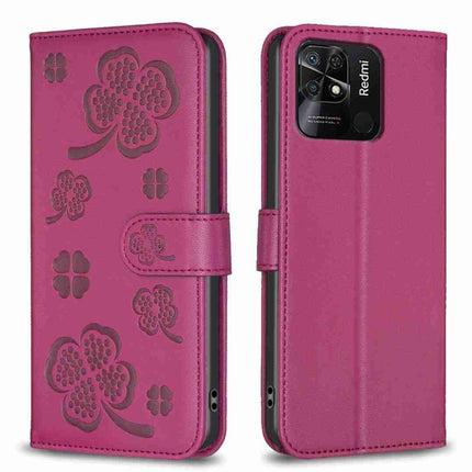 Four-leaf Embossed Leather Phone Case, For Xiaomi Redmi 10 5G / Note 11E, For Xiaomi Redmi 9C / 10A, For Xiaomi Redmi 10C, For Xiaomi Mi 11i / Poco F3