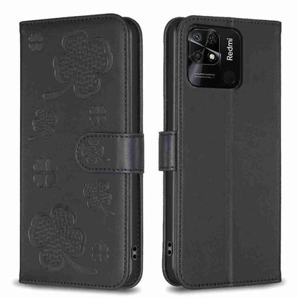 Four-leaf Embossed Leather Phone Case, For Xiaomi Redmi 10 5G / Note 11E, For Xiaomi Redmi 9C / 10A, For Xiaomi Redmi 10C, For Xiaomi Mi 11i / Poco F3