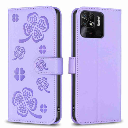 Four-leaf Embossed Leather Phone Case, For Xiaomi Redmi 10 5G / Note 11E, For Xiaomi Redmi 9C / 10A, For Xiaomi Redmi 10C, For Xiaomi Mi 11i / Poco F3