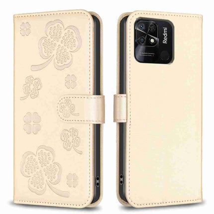 Four-leaf Embossed Leather Phone Case, For Xiaomi Redmi 10 5G / Note 11E, For Xiaomi Redmi 9C / 10A, For Xiaomi Redmi 10C, For Xiaomi Mi 11i / Poco F3