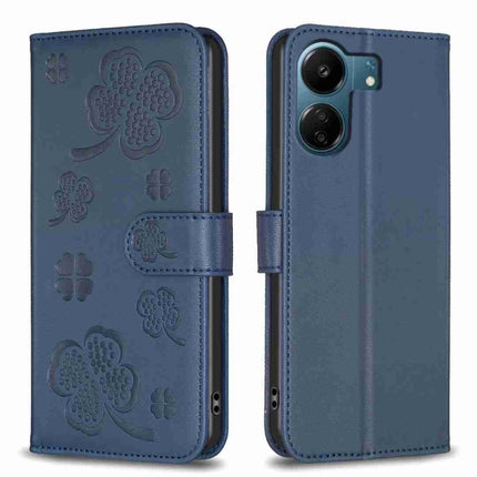Four-leaf Embossed Leather Phone Case, For Xiaomi Redmi Note 13, For Xiaomi Redmi 13C, For Xiaomi Redmi Note 13 Pro+ 5G, For Xiaomi Redmi Note 13 Pro 5G