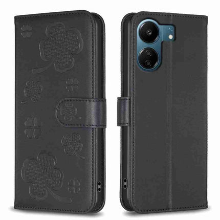Four-leaf Embossed Leather Phone Case, For Xiaomi Redmi Note 13, For Xiaomi Redmi 13C, For Xiaomi Redmi Note 13 Pro+ 5G, For Xiaomi Redmi Note 13 Pro 5G