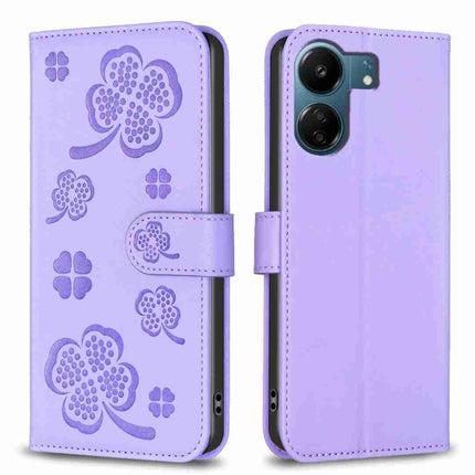 Four-leaf Embossed Leather Phone Case, For Xiaomi Redmi Note 13, For Xiaomi Redmi 13C, For Xiaomi Redmi Note 13 Pro+ 5G, For Xiaomi Redmi Note 13 Pro 5G