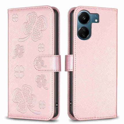 Four-leaf Embossed Leather Phone Case, For Xiaomi Redmi Note 13, For Xiaomi Redmi 13C, For Xiaomi Redmi Note 13 Pro+ 5G, For Xiaomi Redmi Note 13 Pro 5G