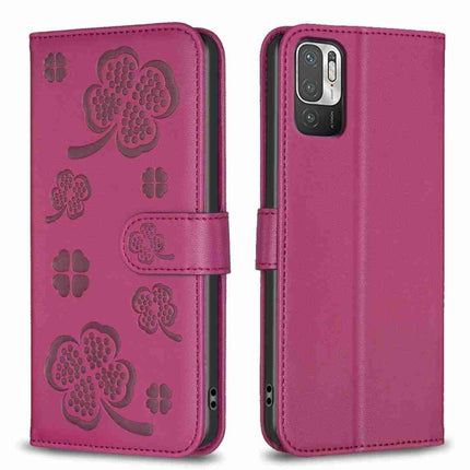 Four-leaf Embossed Leather Phone Case, For Xiaomi Redmi 10 / Note 11 4G, For Xiaomi Redmi Note 11 Pro Global, For Xiaomi 11T / 11T Pro, For Xiaomi Redmi Note 10 5G