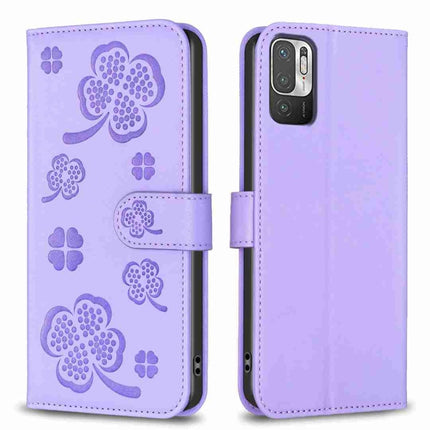 Four-leaf Embossed Leather Phone Case, For Xiaomi Redmi 10 / Note 11 4G, For Xiaomi Redmi Note 11 Pro Global, For Xiaomi 11T / 11T Pro, For Xiaomi Redmi Note 10 5G