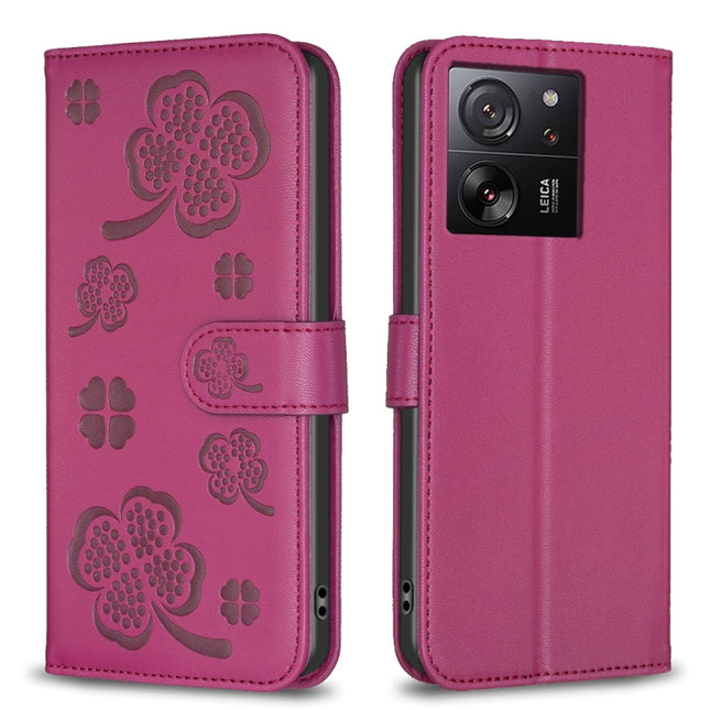Four-leaf Embossed Leather Phone Case, For Xiaomi 13T, For Xiaomi Redmi 12 4G, For Xiaomi Poco F5 5G, For Xiaomi Redmi Note 11 / 12S 4G