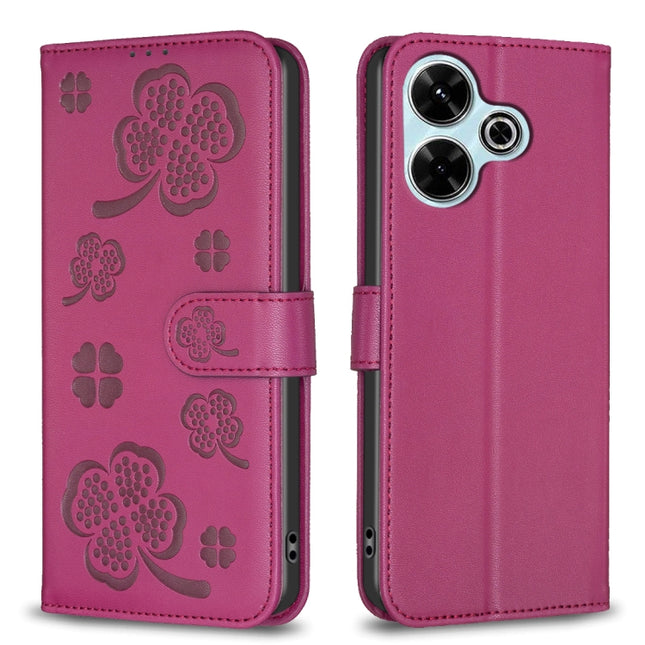 Four-leaf Embossed Leather Phone Case, For Xiaomi Poco M6 4G / Redmi 13 4G, For Xiaomi Redmi A3, For Xiaomi Redmi Note 13 Pro 4G Global, For Xiaomi Redmi Note 13 4G Global