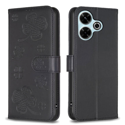Four-leaf Embossed Leather Phone Case, For Xiaomi Poco M6 4G / Redmi 13 4G, For Xiaomi Redmi A3, For Xiaomi Redmi Note 13 Pro 4G Global, For Xiaomi Redmi Note 13 4G Global