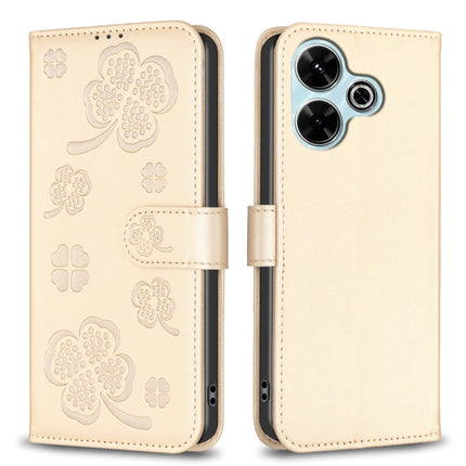 Four-leaf Embossed Leather Phone Case, For Xiaomi Poco M6 4G / Redmi 13 4G, For Xiaomi Redmi A3, For Xiaomi Redmi Note 13 Pro 4G Global, For Xiaomi Redmi Note 13 4G Global