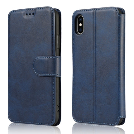 Horizontales Klappetui aus Leder mit magnetischer Schnalle und Kalbslederstruktur, mit Halterung, Kartenfächern, Geldbörse und Bilderrahmen, für iPhone 6/6s, für iPhone 7/8, für iPhone 7 Plus/8 Plus, für iPhone X/XS, für iPhone XR