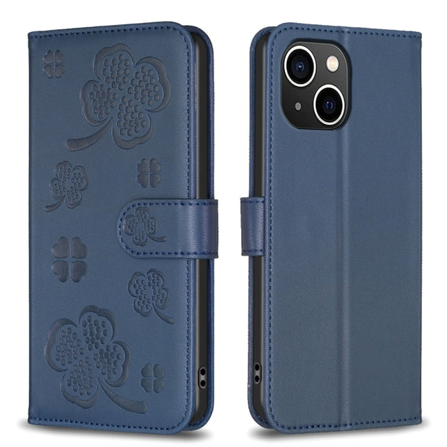 Four-leaf Embossed Leather Phone Case, For iPhone 15 Pro Max, For iPhone 15 Pro, For iPhone 15 Plus, For iPhone 15