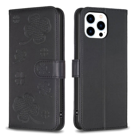 Four-leaf Embossed Leather Phone Case, For iPhone 14 Plus, For iPhone 14, For iPhone 14 Pro, For iPhone 14 Pro Max
