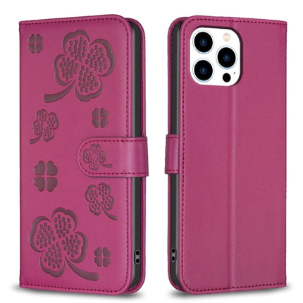 Four-leaf Embossed Leather Phone Case, For iPhone 14 Plus, For iPhone 14, For iPhone 14 Pro, For iPhone 14 Pro Max