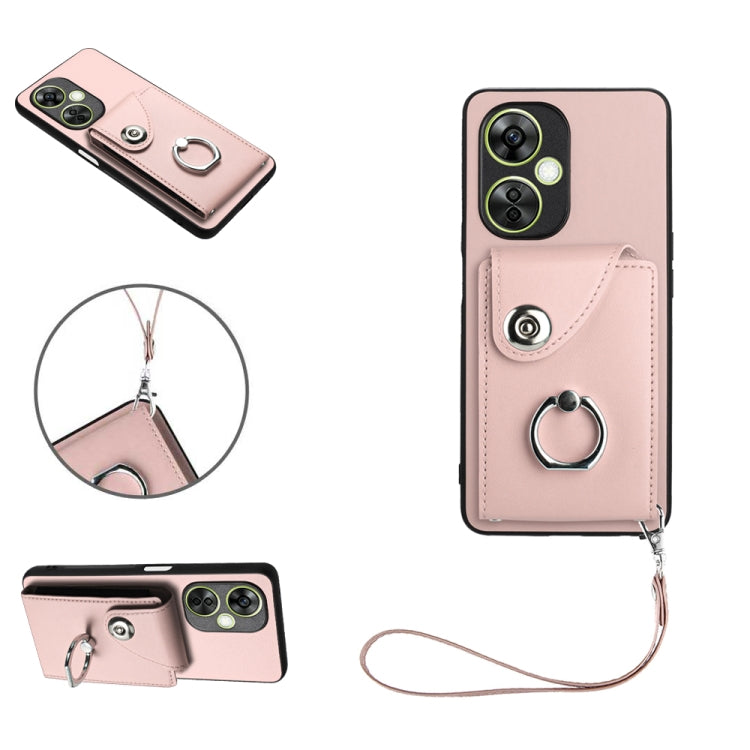 Organ Card Bag Ring Holder PU Phone Case with Lanyard, For OnePlus Nord CE 3 Lite