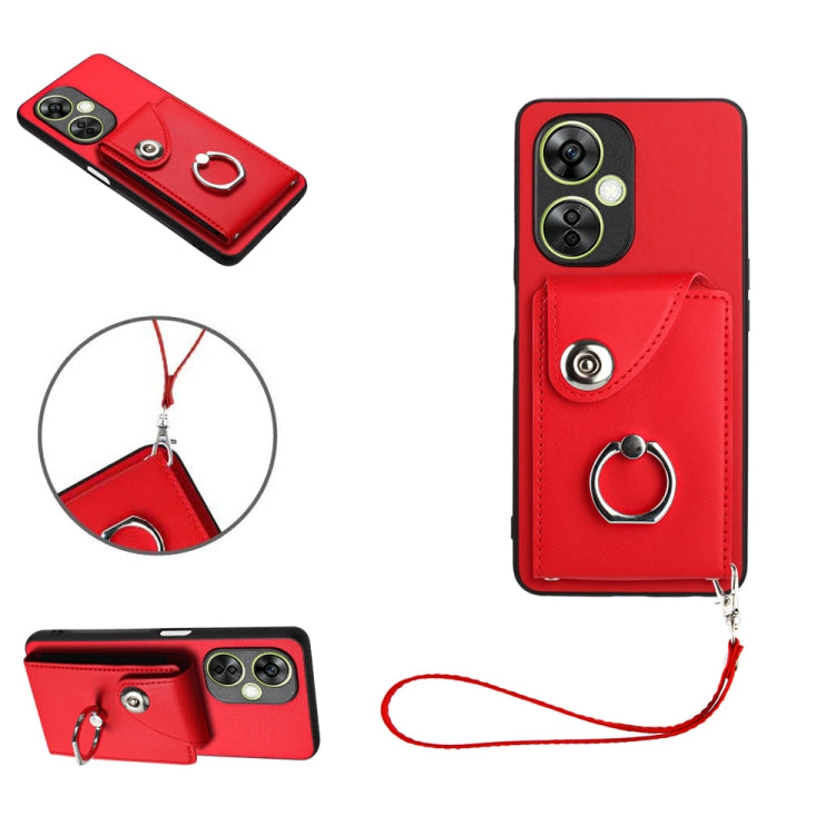Organ Card Bag Ring Holder PU Phone Case with Lanyard, For OnePlus Nord CE 3 Lite