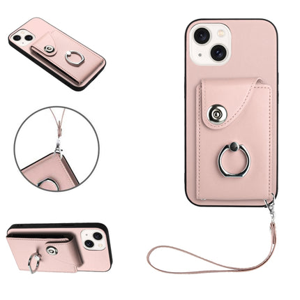 Organ Card Bag Ring Holder PU Phone Case with Lanyard, For iPhone 15 Pro Max, For iPhone 15 Pro, For iPhone 15 Plus, For iPhone 15