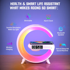 G69 G Shape Smart Bluetooth Speaker Support Wireless Charger & Alarm Clock & Wake-up Light