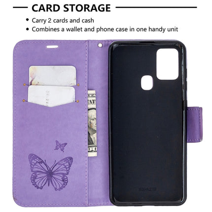 Embossing Two Butterflies Pattern Horizontal Flip PU Leather Case with Holder & Card Slot & Wallet & Lanyard, For Samsung Galaxy A21s