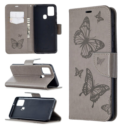 Embossing Two Butterflies Pattern Horizontal Flip PU Leather Case with Holder & Card Slot & Wallet & Lanyard, For Samsung Galaxy A21s