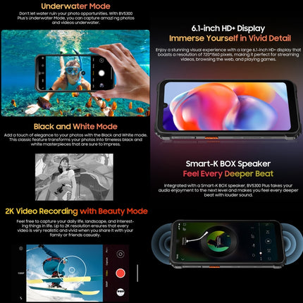 Blackview BV5300 Plus, IP68/IP69K/MIL-STD-810H, 6,1 pulgadas, Android 13, MediaTek Helio G72 Octa Core, Red: 4G, OTG, BV5300 Plus, 8 GB + 128 GB