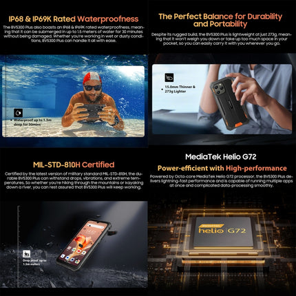 Blackview BV5300 Plus, IP68/IP69K/MIL-STD-810H, 6,1 pulgadas, Android 13, MediaTek Helio G72 Octa Core, Red: 4G, OTG, BV5300 Plus, 8 GB + 128 GB