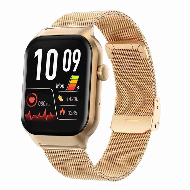2.01 inch Milanese Steel Strap Bluetooth Call Smart Watch Support Heart Rate Monitoring / Non-invasive Blood Sugar, Milanese Steel Strap Gold