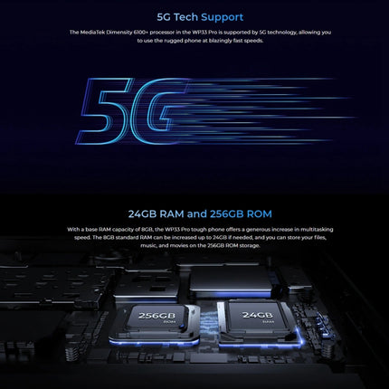 Oukitel WP33 Pro, IP68/IP69K, Fingerabdruckerkennung, 22000 mAh, 6,6 Zoll MediaTek Dimensity 6100+ Octa-Core, NFC, OTG, Netzwerk: 5G, WP33 Pro 8 GB + 256 GB