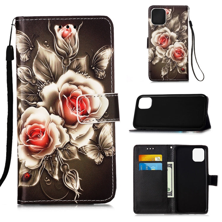 Bemalte, flache Lederhülle mit Trageband, Kartenfach, Geldbörse und Halterung, für iPhone 12 mini