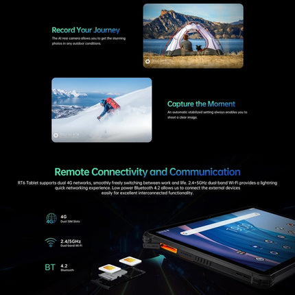 OUKITEL RT6 4G-Netzwerk IP68/IP69K Robustes Tablet, 10,1 Zoll Android 13 MediaTek MT8788 Octa Core unterstützt Dual-SIM, EU-Stecker, RT6 8 GB + 256 GB