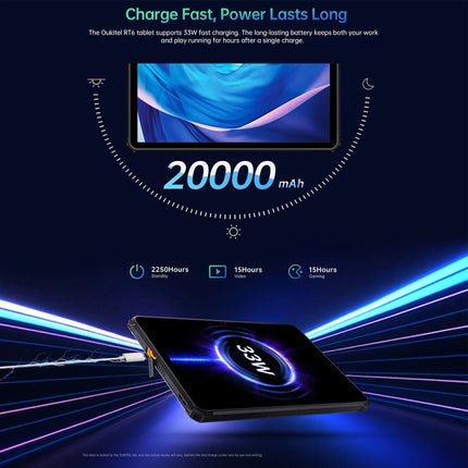 OUKITEL RT6 4G-Netzwerk IP68/IP69K Robustes Tablet, 10,1 Zoll Android 13 MediaTek MT8788 Octa Core unterstützt Dual-SIM, EU-Stecker, RT6 8 GB + 256 GB