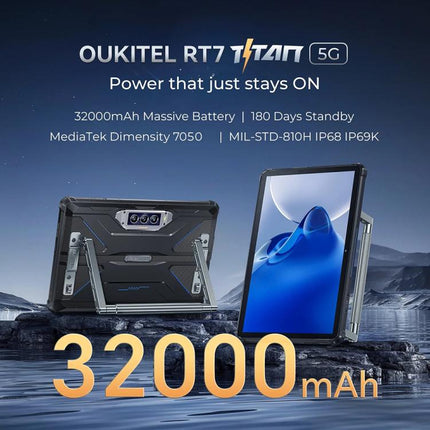 OUKITEL RT7 TITAN 5G Netzwerk IP68/IP69K Robustes Tablet, 10,1 Zoll Android 13 MediaTek Dimensity 720 Octa Core Unterstützt Dual-SIM, EU-Stecker, RT7 5G 12GB+256GB