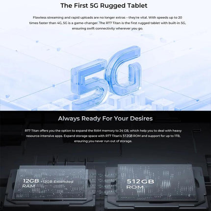 OUKITEL RT7 TITAN 5G Netzwerk IP68/IP69K Robustes Tablet, 10,1 Zoll Android 13 MediaTek Dimensity 720 Octa Core Unterstützt Dual-SIM, EU-Stecker, RT7 5G 12GB+256GB