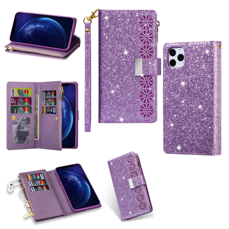 Multi-card Slots Starry Sky Laser Carving Glitter Zipper Horizontal Flip Leather Case with Holder & Wallet & Lanyard, For iPhone 11 Pro Max, For iPhone 11 Pro, For iPhone 11, For iPhone XS Max, For iPhone XR, For iPhone X / XS