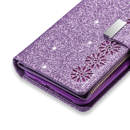 Horizontale Klapphülle aus Leder mit mehreren Kartenfächern, Sternenhimmel, Lasergravur, Glitzer-Reißverschluss, Halterung &amp; Geldbörse &amp; Trageband, für iPhone 8 Plus / 7 Plus, für iPhone SE 2022 / SE 2020 / 8 / 7, für iPhone 6 Plus / 6s Plus