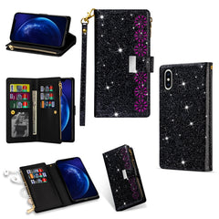 Multi-card Slots Starry Sky Laser Carving Glitter Zipper Horizontal Flip Leather Case with Holder & Wallet & Lanyard, For iPhone 11 Pro Max, For iPhone 11 Pro, For iPhone 11, For iPhone XS Max, For iPhone XR, For iPhone X / XS