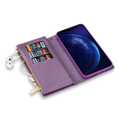 Estuche de cuero con tapa horizontal con cremallera y grabado láser de cielo estrellado con ranuras para múltiples tarjetas, soporte, billetera y cordón, para iPhone 8 Plus/7 Plus, para iPhone SE 2022/SE 2020/8/7, para iPhone 6 Plus/6s Plus