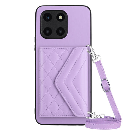 Rhombic Texture Card Bag RFID Phone Case with Long Lanyard, For Honor X9b / Magic6 Lite, For Honor X6a, For Honor 90, For Honor X50i