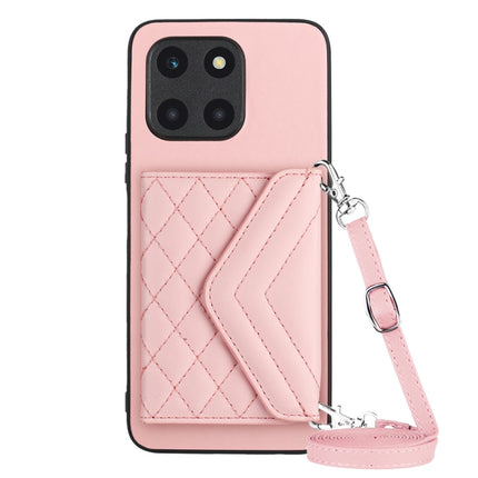 Rhombic Texture Card Bag RFID Phone Case with Long Lanyard, For Honor X9b / Magic6 Lite, For Honor X6a, For Honor 90, For Honor X50i