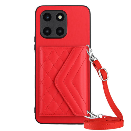 Rhombic Texture Card Bag RFID Phone Case with Long Lanyard, For Honor X9b / Magic6 Lite, For Honor X6a, For Honor 90, For Honor X50i