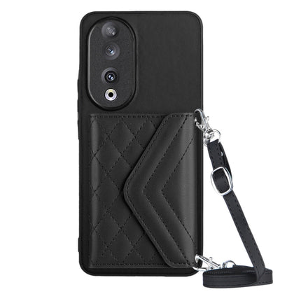 Rhombic Texture Card Bag RFID Phone Case with Long Lanyard, For Honor X9b / Magic6 Lite, For Honor X6a, For Honor 90, For Honor X50i
