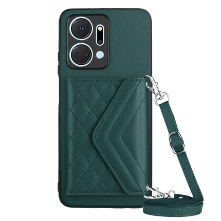 Rhombic Texture Card Bag RFID Phone Case with Long Lanyard, For Honor X7a / Play 7T, For Honor X8a, For Honor X9a / Magic5 Lite