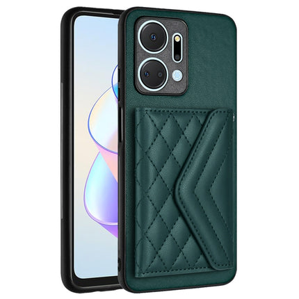 Rhombic Texture Card Bag RFID Phone Case with Long Lanyard, For Honor X7a / Play 7T, For Honor X8a, For Honor X9a / Magic5 Lite