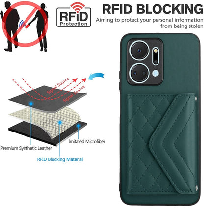 Rhombic Texture Card Bag RFID Phone Case with Long Lanyard, For Honor X7a / Play 7T, For Honor X8a, For Honor X9a / Magic5 Lite