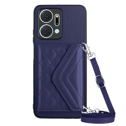 Rhombic Texture Card Bag RFID Phone Case with Long Lanyard, For Honor X7a / Play 7T, For Honor X8a, For Honor X9a / Magic5 Lite